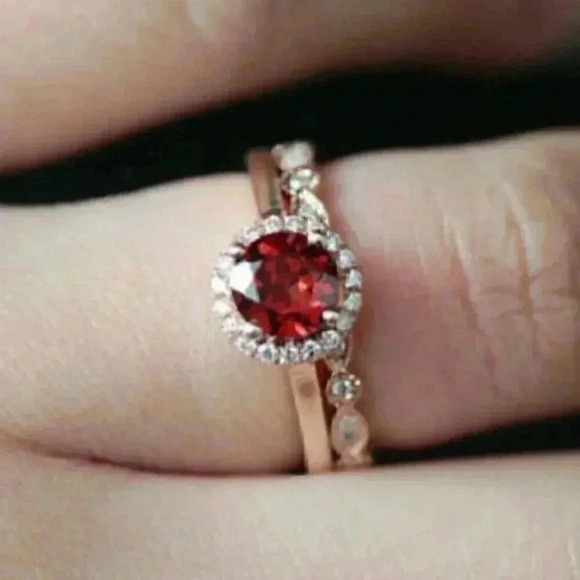 New 14k Rose Gold Over Sterling Silver Ruby Sapphire Set - Picture 1 of 2